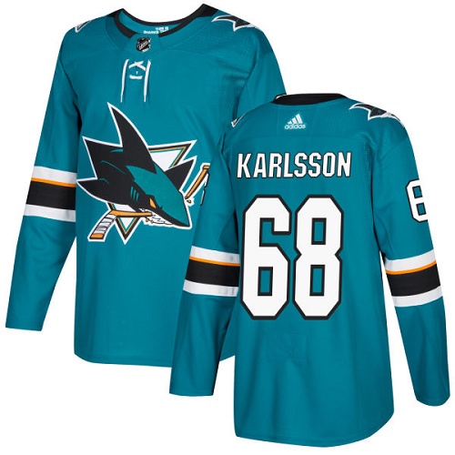 Adidas Sharks #68 Melker Karlsson Teal Home Authentic Stitched NHL Jersey